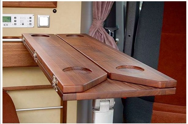 Space-Saving Folding Table in Mercedes Sprinter Camper Van