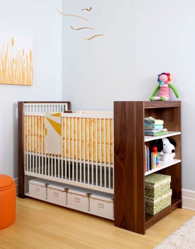 Space-Saving Modern Crib with Integrated Storage Shelves