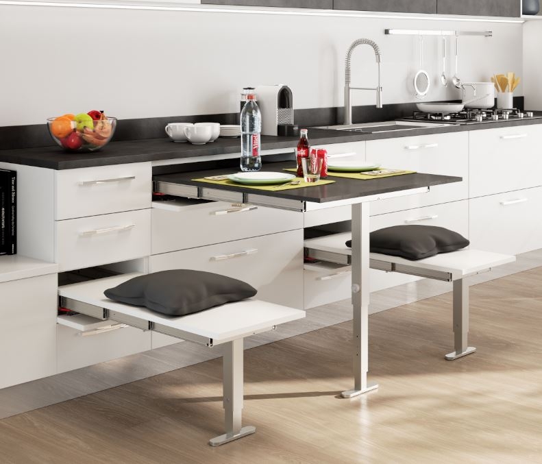 Space-Saving Pull-Out Kitchen Table with Seating