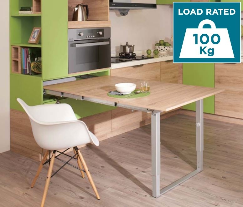 Space-Saving Pull-Out Kitchen Table with Wooden Top