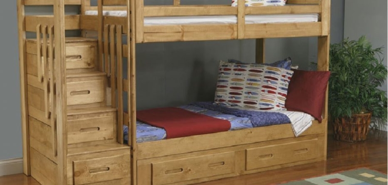 Space-Saving Wooden Bunk Bed with Built-In Storage