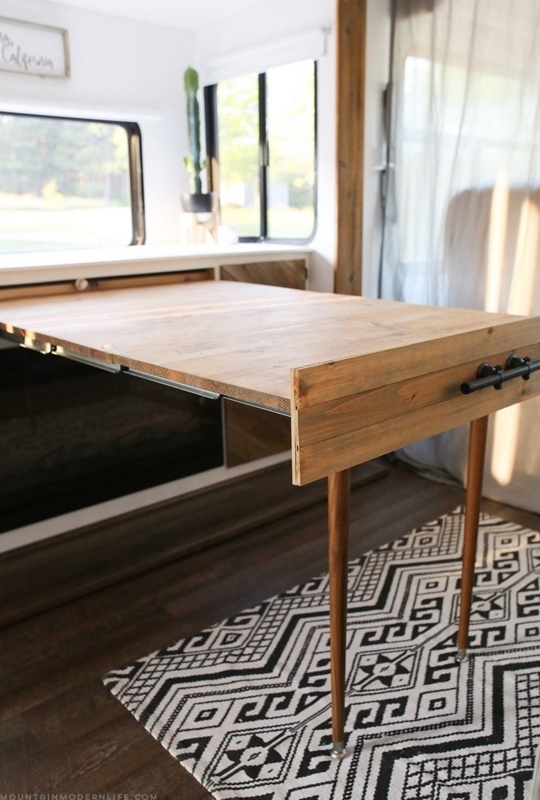 Space-Saving Wooden Foldable RV Table Design