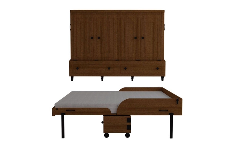 Space-Saving Wooden Murphy Bed with Storage Drawers