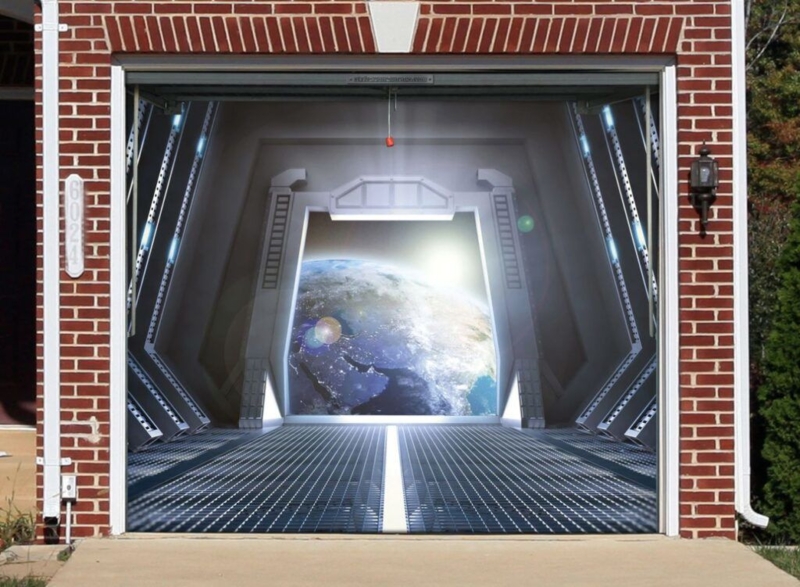 Space-Themed Realistic Garage Door Decals