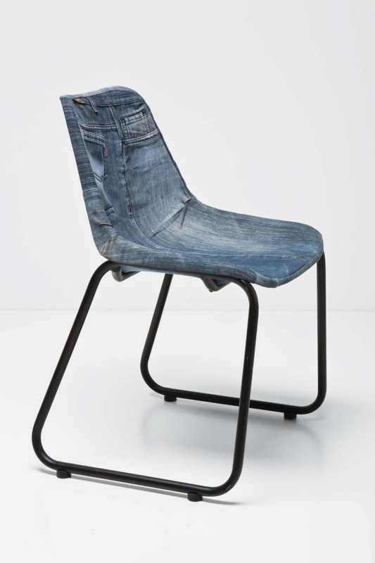 Stylish Denim Upholstered Chair with Metal Frame