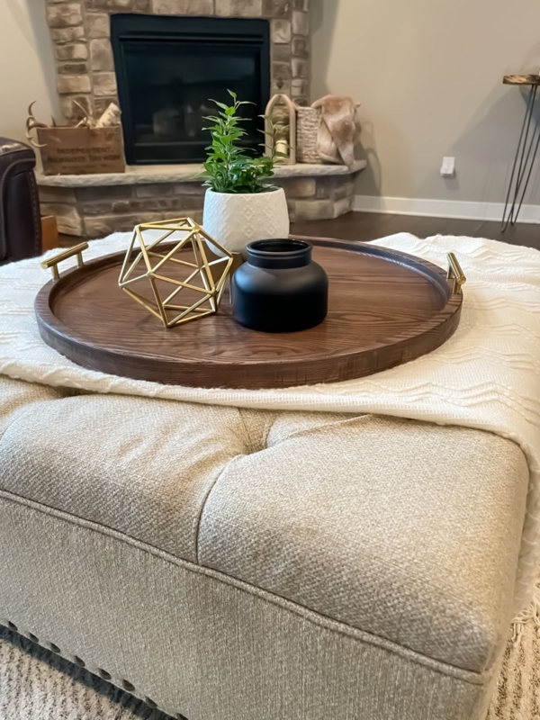 Stylish Round Wooden Tray on Ottoman for 2024