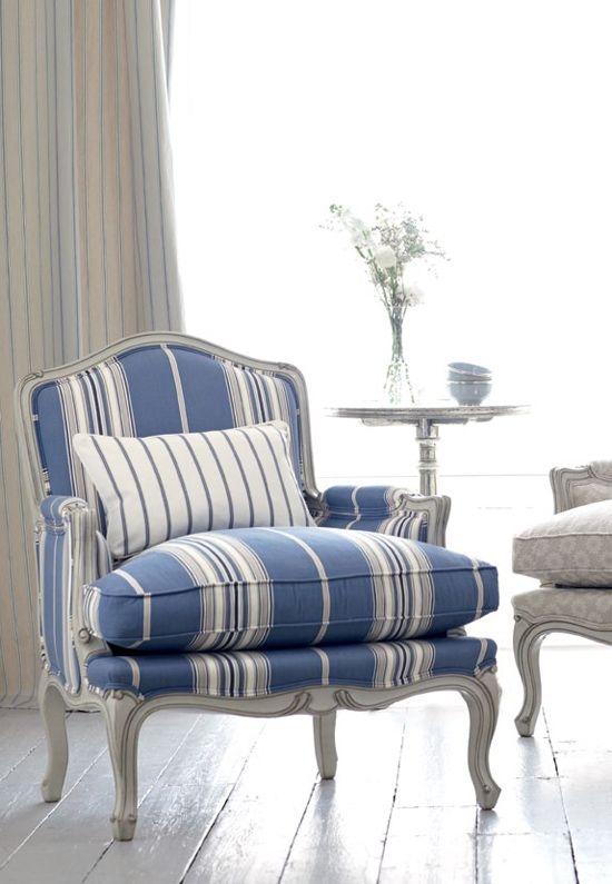 Summery Blue + White | Striped chair, Blue white decor, Furniture