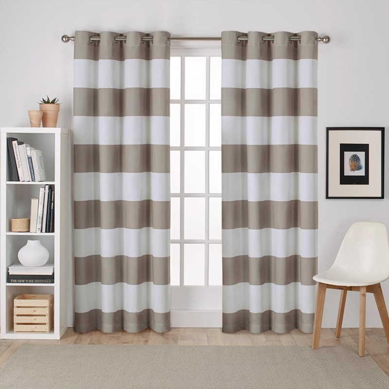 Taupe and White Striped Cotton Grommet Curtains