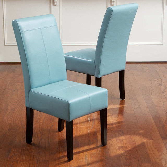 Teal Blue Leather Dining Chairs with Black Legs