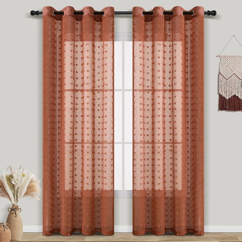 Terracotta Rust Sheer Curtains with Textured Dots