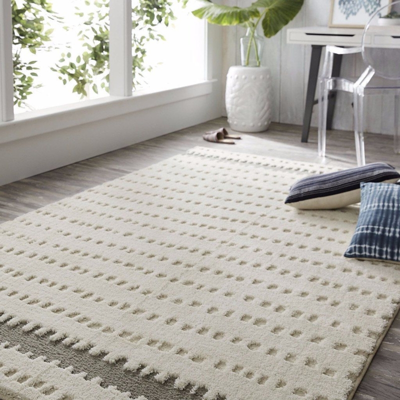 Textured Cream Rug with Dotted Asymmetrical Stripes