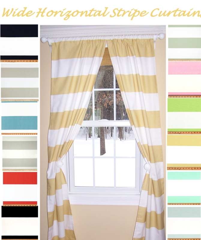 Thick Stripe.Extra Wide Horizontal Stripe. Curtain Panels.Blue ...