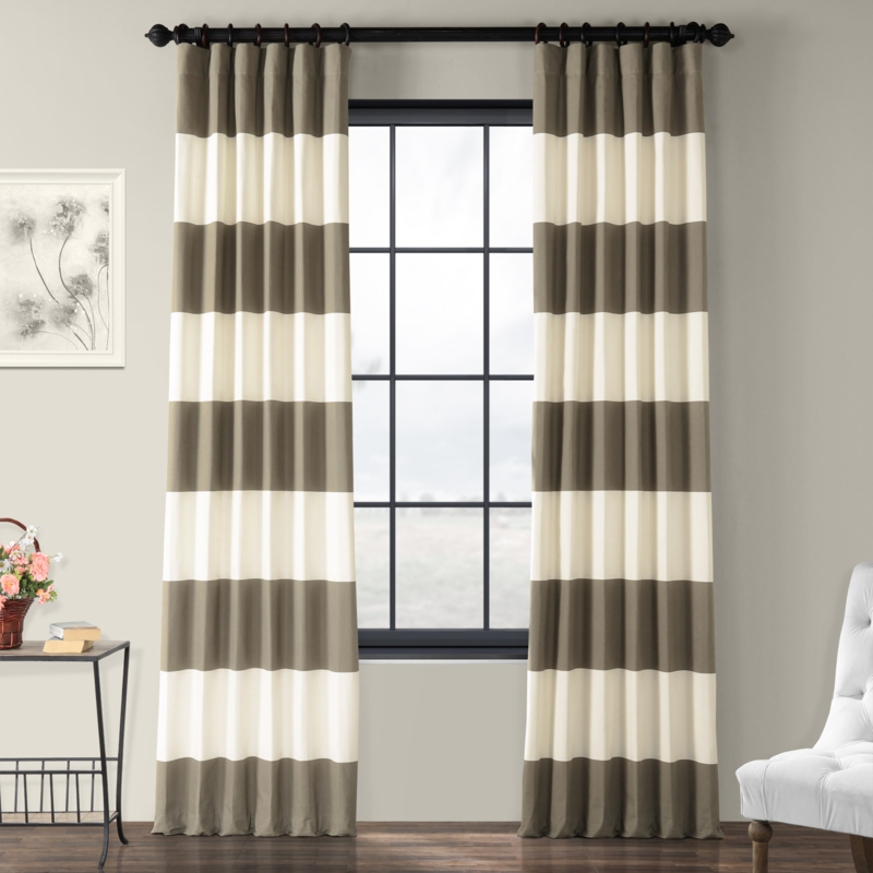 Thunder Tan and Off White Striped Window Curtains