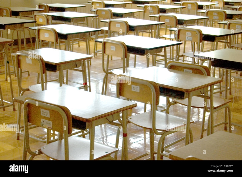 Traditional Japanese School Classroom Wooden Desks
