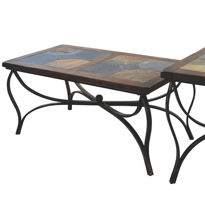 Traditional Natural Slate Top Coffee Table with Iron Frame
