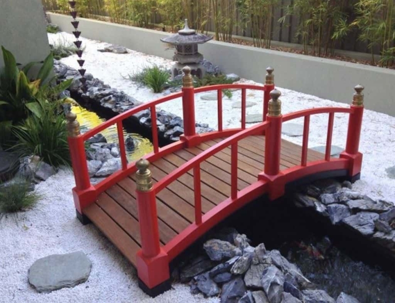 Traditional Red Japanese Garden Bridge Design