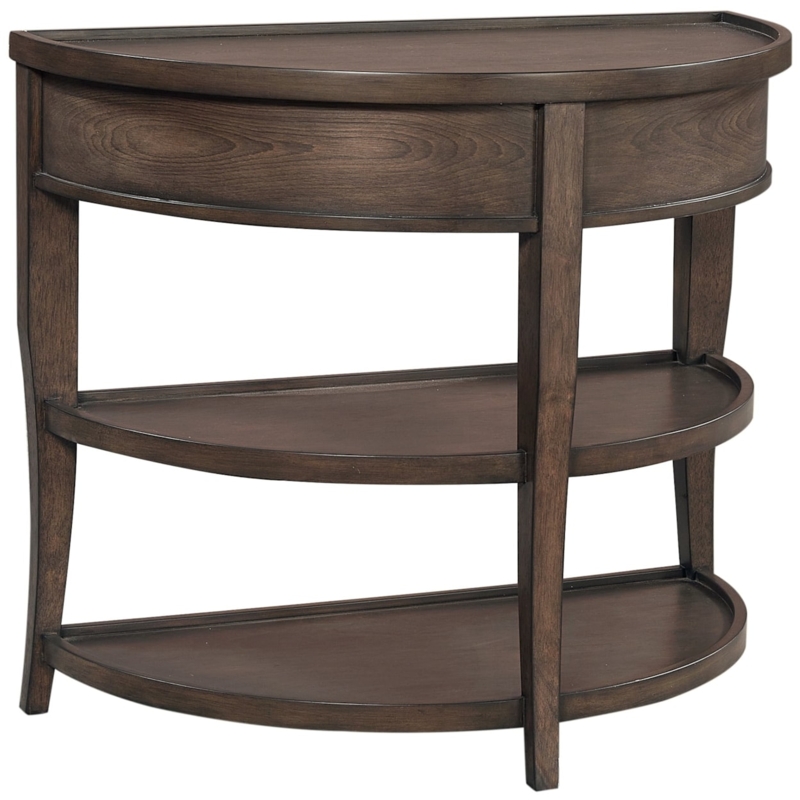 Transitional Curved Dark Wood End Table with Shelves