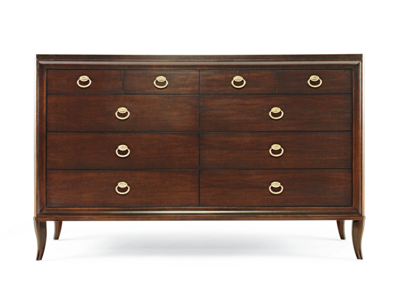 Transitional Dark Wood 8-Drawer Dresser with Brass Handles