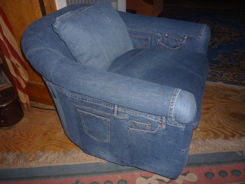 Unique Denim Upholstered Armchair with Jeans Detail