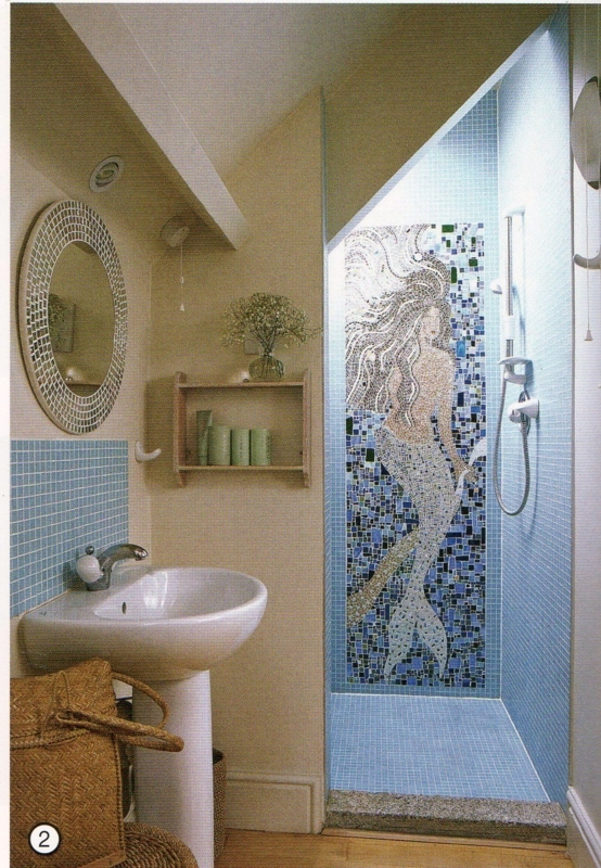 Unique Mermaid Mosaic Tile Shower Bathroom Design