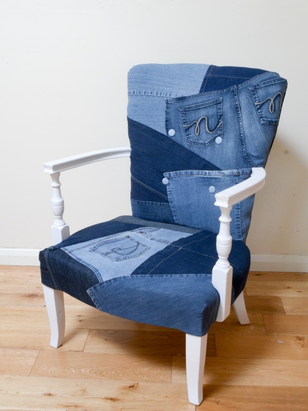 Upcycled Denim Patchwork Bedroom Accent Chair