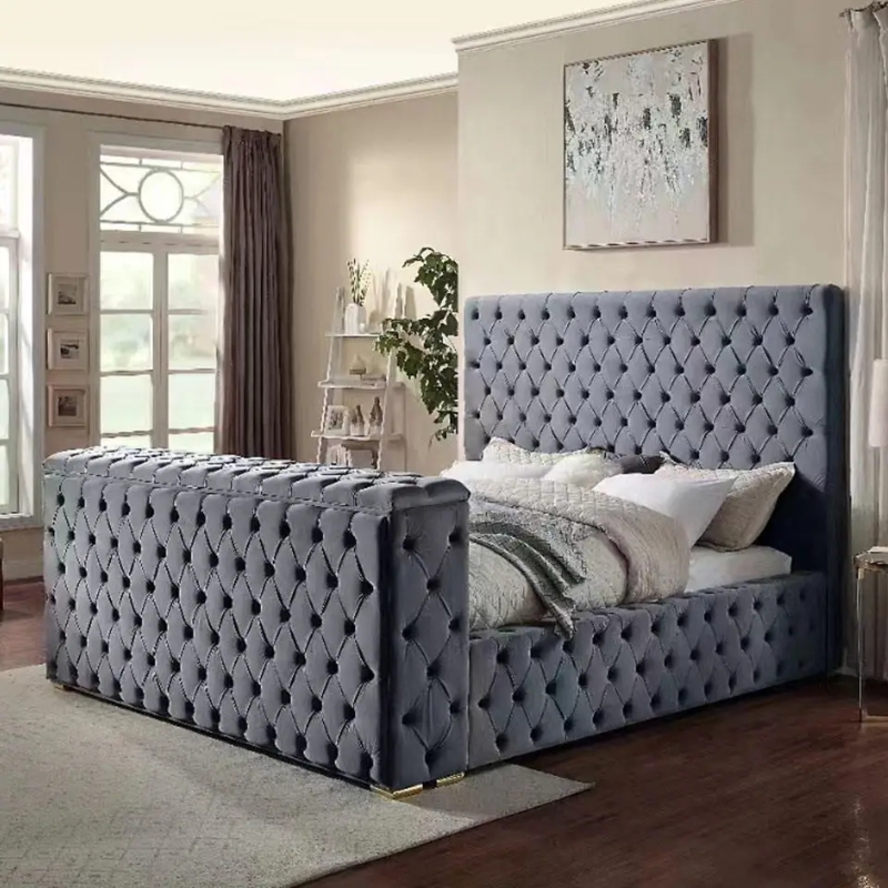 Velvet Upholstered Double Queen Storage Bed