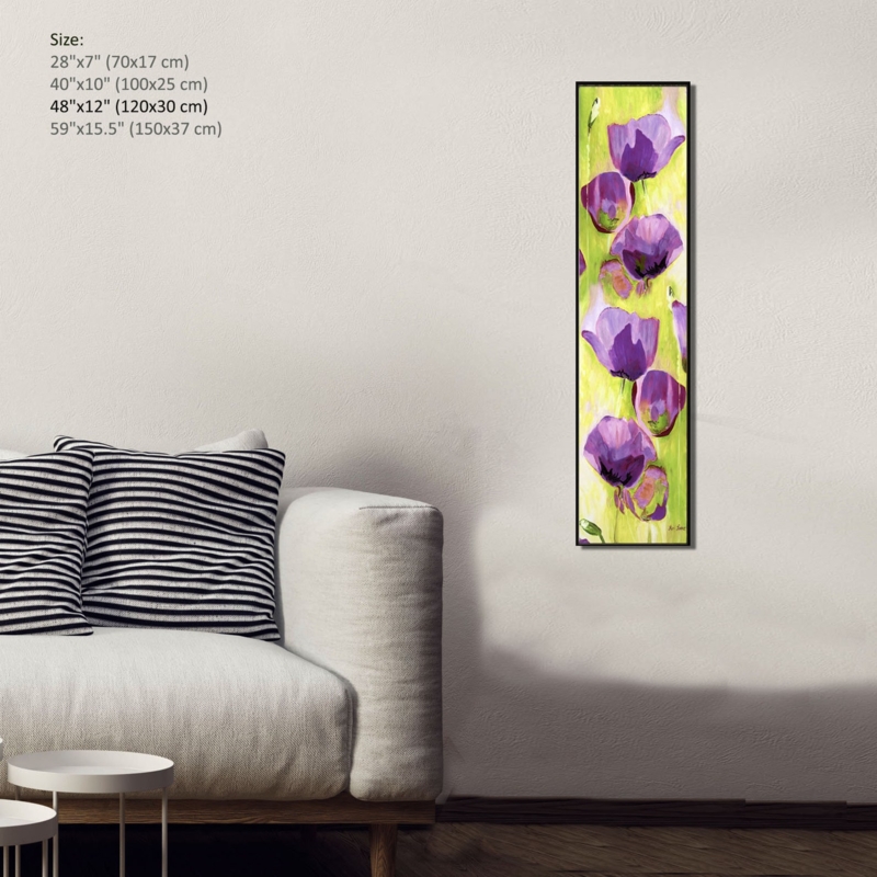 Vertical Purple Floral Wall Art for Narrow Spaces