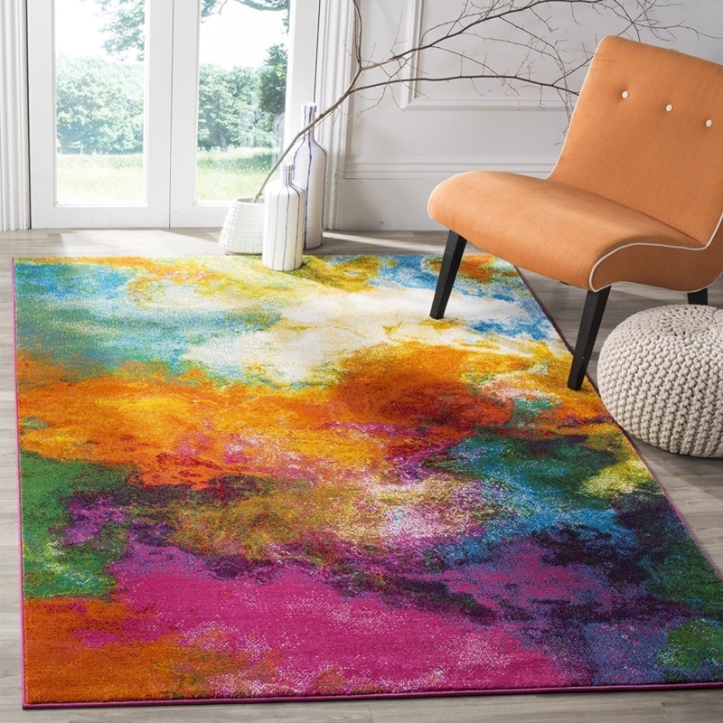 Vibrant Abstract Watercolor Area Rug 8x10 Feet
