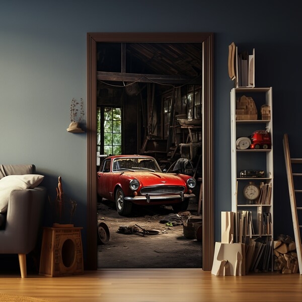 Vintage Car Garage Door Decal Interior Design