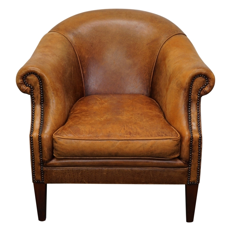 Vintage Cognac Leather Club Chair with Nailhead Trim
