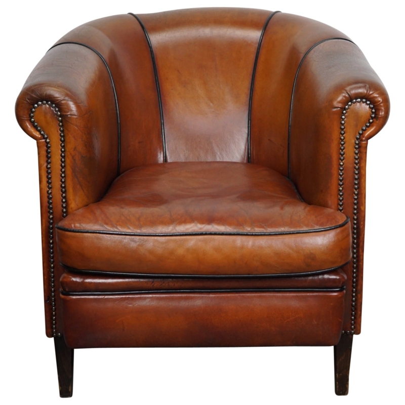 Vintage Cognac Leather Club Chair with Nailhead Trim
