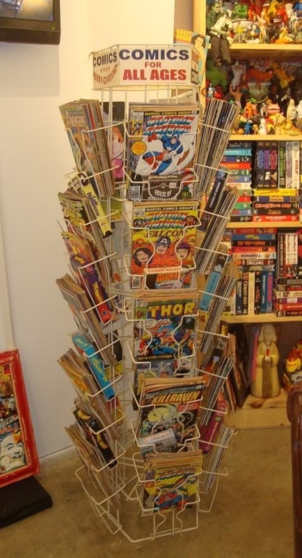 Vintage Comic Book Rack with Colorful Display