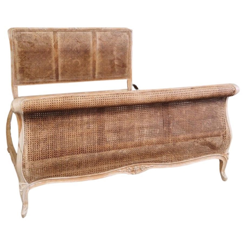 Vintage French Cane Bed Louis XV Style
