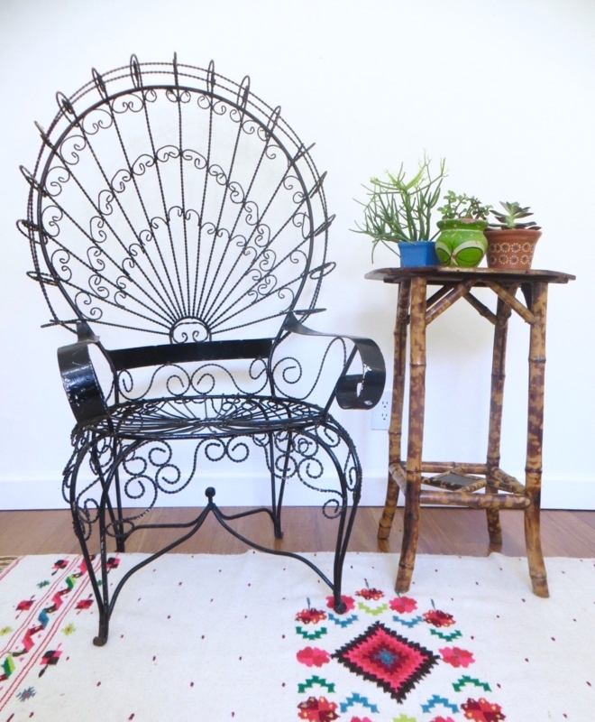 Vintage Iron Wire Peacock Chair, Mexican Twisted Wrought Iron Patio ...
