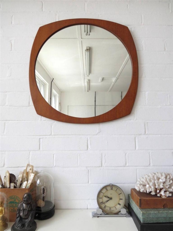 Vintage Large Round Danish Teak Wall Mirror Modernist Mid Century ...