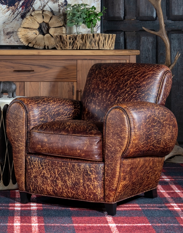 Vintage Leather Cigar Lounge Chair in Rustic Living Room