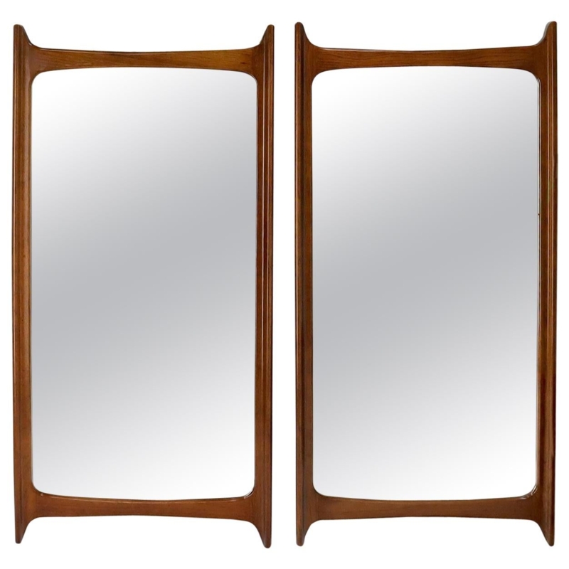 Vintage Pair of Large Mid-Century Modern Oval Mirrors at 1stDibs