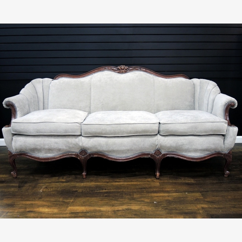 Vintage Queen Anne Sofa with Elegant Grey Upholstery