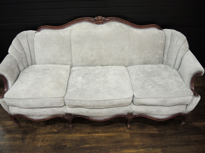 Vintage Queen Anne Sofa with Grey Upholstery