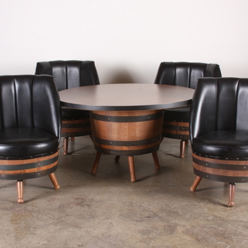 Vintage Whiskey Barrel Dining Set with Leather Chairs