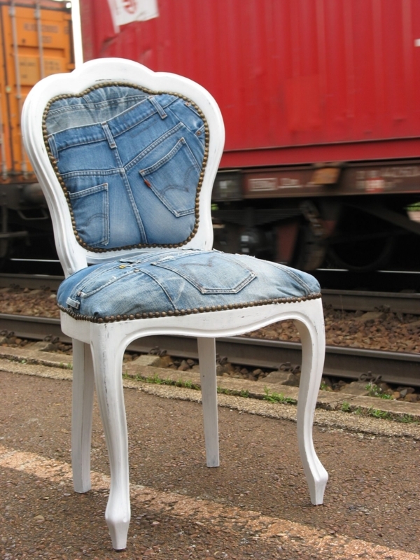 Vintage White Chair with Denim Upholstery Design