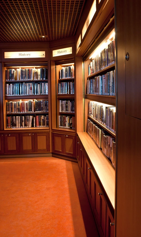 Warm LED Bookshelf Lighting in Classic Library