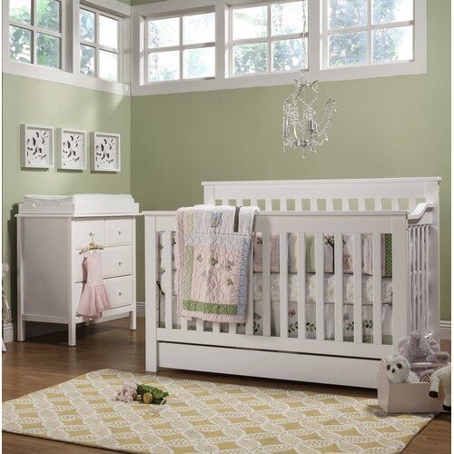 White 4-in-1 Convertible Crib with Storage and Changer