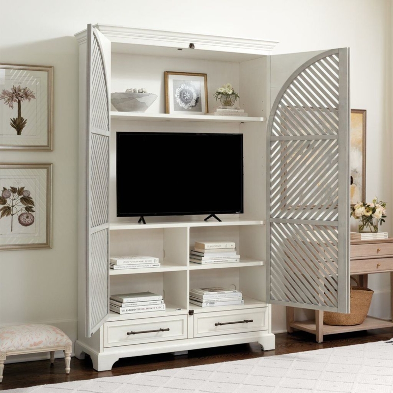 White Armoire Storage TV Cabinet with Decorative Doors