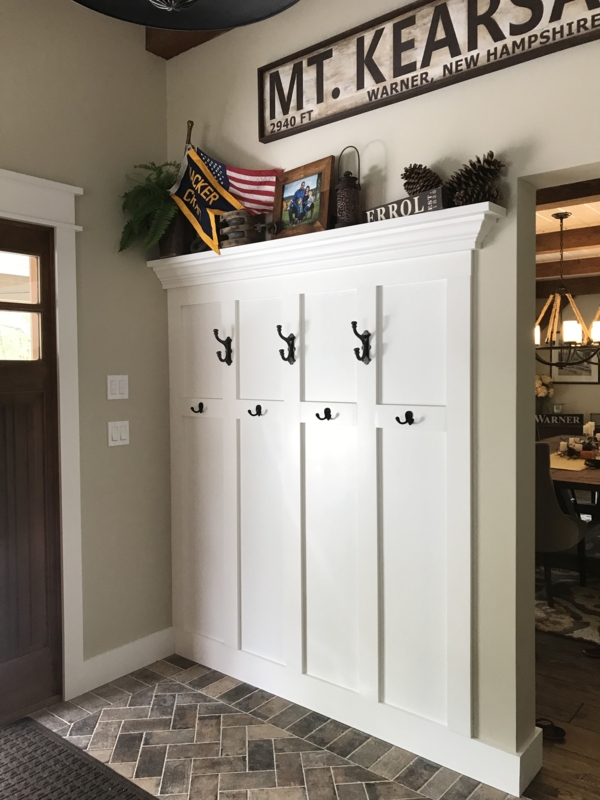 White Built-In Entryway Locker Storage with Hooks