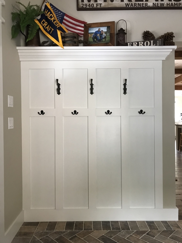 White Built-In Entryway Locker Storage with Hooks