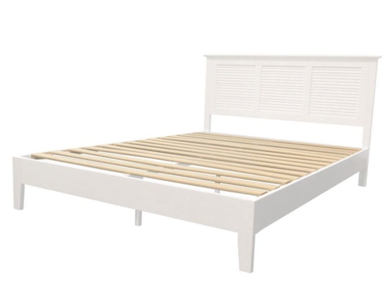 White Coastal Bed Frame with Slatted Headboard