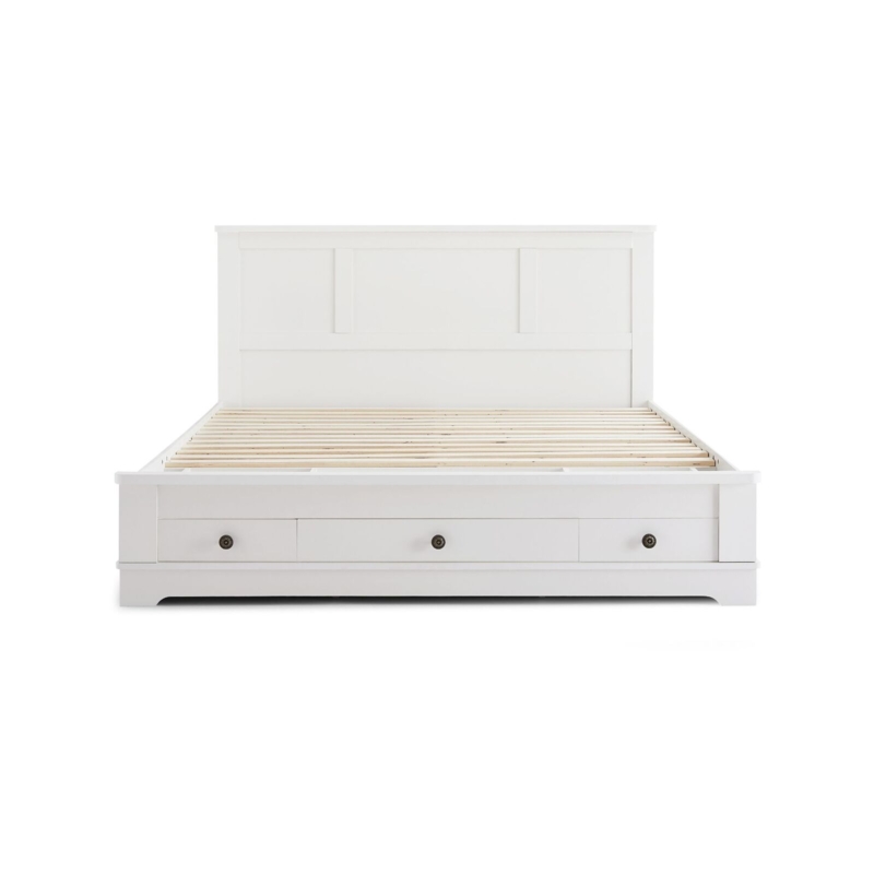 White Coastal Style Bed Frame with Storage Drawers