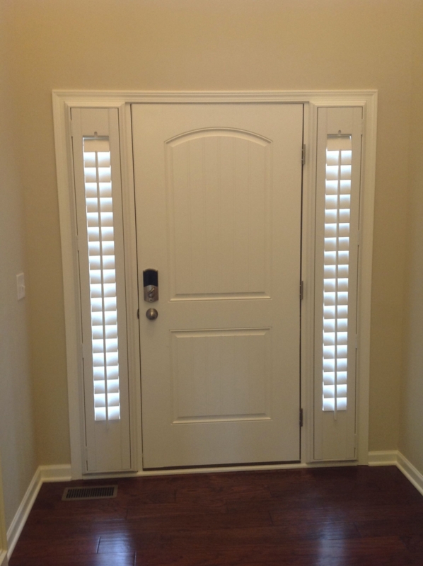 White Entry Door with Sidelight Window Shutters