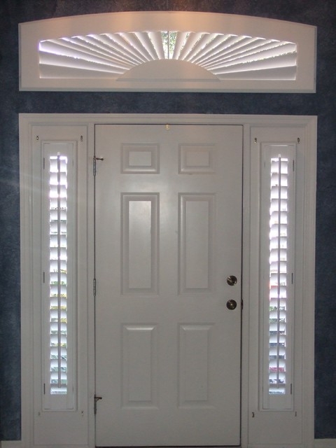 White Interior Shutters for Sidelight Entry Windows